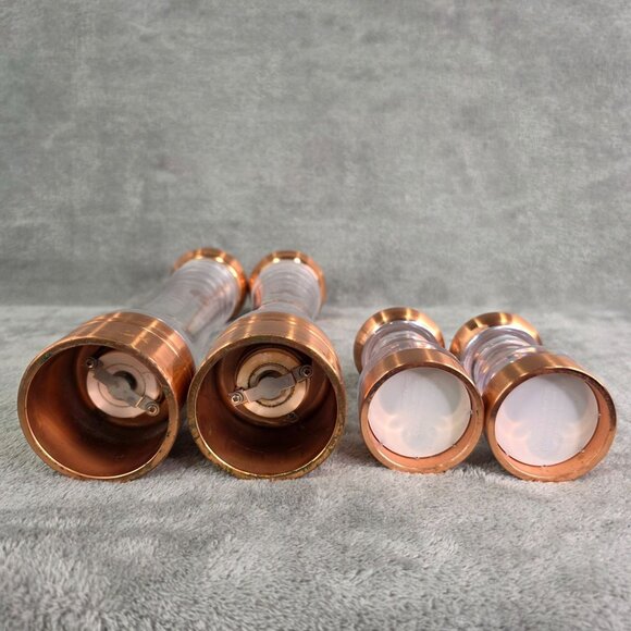 Copper & Clear Acrylic Salt & Pepper Grinder Adjustable Coarseness 4 Pc Set - Picture 5 of 8